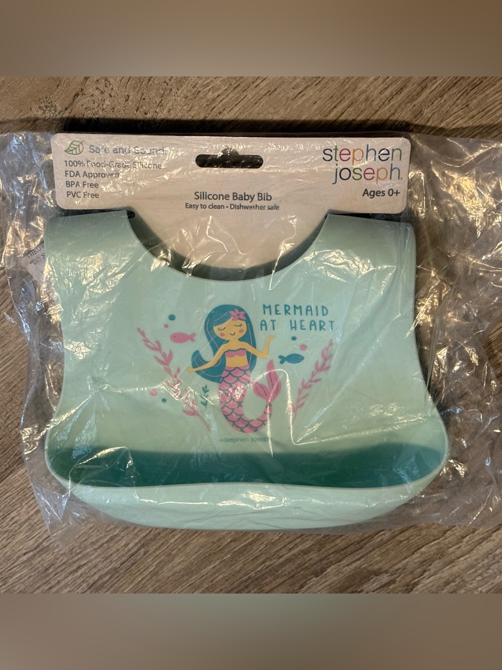 Stephen Joseph Mint Mermaid Silicone Baby Bib Pocket